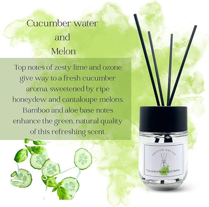 Preston and Lee Reed Diffuser Set | 100 ml (3.4 fl oz) Cucumber Water and Melon Scent | Reed Diffuser Set | Aromatherapy Diffusers | Natural Reed Diffuser Oil for Home and Spa Fragrance
