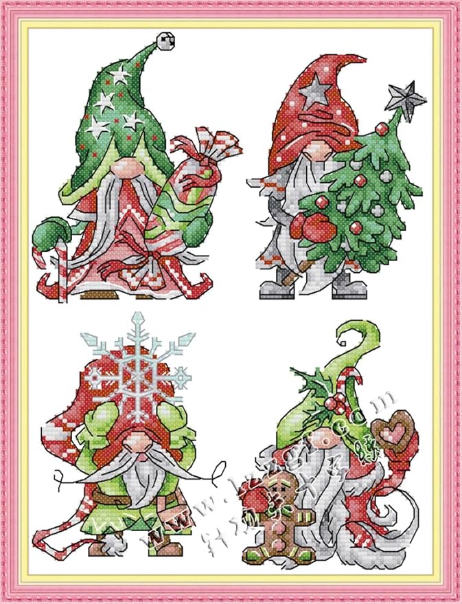 Maydiyer 11CT Stamped Cross Stitch Kits Pre-Printed Embroidery Kit,DIY Sewing Pattern Needlework Sets for Girls-Christmas Dwarf 11×15.3 inch