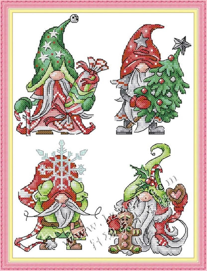 Maydiyer 11CT Stamped Cross Stitch Kits Pre-Printed Embroidery Kit,DIY Sewing Pattern Needlework Sets for Girls-Christmas Dwarf 11×15.3 inch