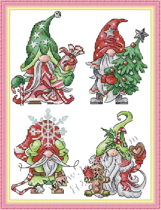 Maydiyer 11CT Stamped Cross Stitch Kits Pre-Printed Embroidery Kit,DIY Sewing Pattern Needlework Sets for Girls-Christmas Dwarf 11×15.3 inch
