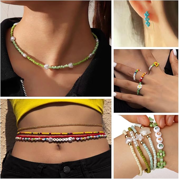TEXGIZRLY 3mm Seed Beads for Jewelry Making, 48 Colors Bracelet Making Kit for Adults, Friendship Bracelet Kit with Letter Beads, Beads for Bracelets