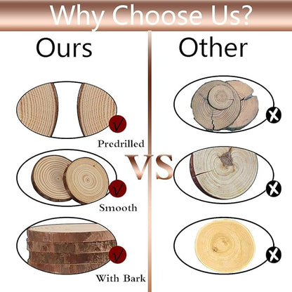 Artmag Natural Wood Slices 30pcs 2.4"-2.8" Unfinished DIY Crafts Predrilled with Hole Round Wooden Circles for Arts Rustic Wood Slices Christmas Ornaments Decor