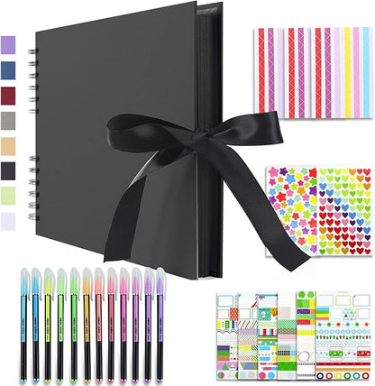 Vienrose Scrapbook Album 80 Pages, DIY Photo Album with Accessories, Black Kraft Paper Memory Book for Wedding, Birthday, Travel, Valentine, Mother’s Day, 11x8 Inches