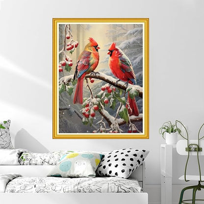 DMCVIVR Stamped Cross Stitch Kits for Beginners Adults Needlepoint Kits for Beginners Embroidery Kits for Adults Crossstitch Kit for Beginners 11CT-Bird Snow Scenery 16x20 inch