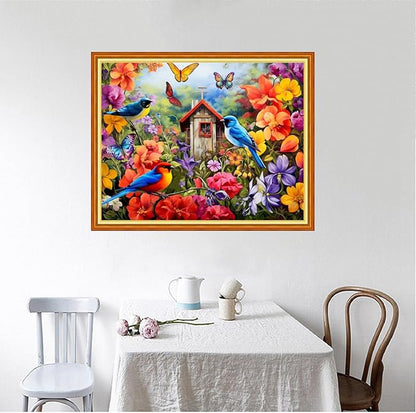 Foxhool Beginners Cross Stitch Kits Stamped Full Range of Embroidery Kits for Adults DIY Cross Stitches kit Embroidery Patterns for Needlepoint kit-Little Bird Family 16x20 inch