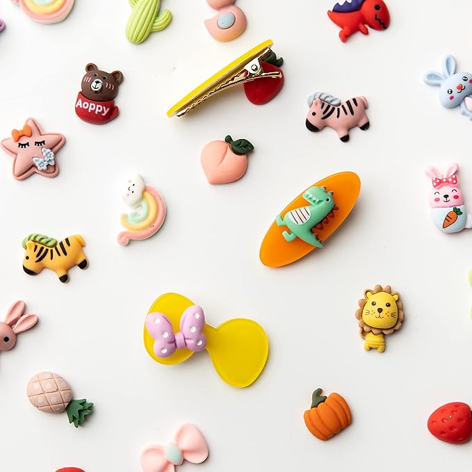 Slime Charms Cartoon Animal and Fruit Cute Set - Mixed Lot Assorted Fruit Resin Flatback Cute Sets for DIY Crafts Making,Decorations,Scrapbooking,Embellishments,Hair Clip 100pcs