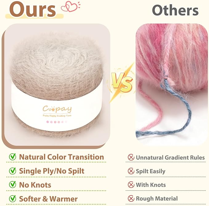 Coopay Ombre Yarn for Crocheting and Knitting - 4 Pack Dual Gradient Yarn Cake with Plush of 100g/3.52oz - 190m/207yds - 38% Wool, 40% Nylon, 22% Acrylic for Sweaters, Hats, Scarves (Mocha)