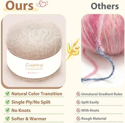 Coopay Ombre Yarn for Crocheting and Knitting - 4 Pack Dual Gradient Yarn Cake with Plush of 100g/3.52oz - 190m/207yds - 38% Wool, 40% Nylon, 22% Acrylic for Sweaters, Hats, Scarves (Mocha)