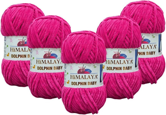 5 Skein/Pack Himalaya Dolphin Baby Chenille Yarn, Each Ball 100 gr (3.5 oz), 120 m (132 Yards), 100% Polyester, Super Bulky Baby Blanket Velvet Amigurumi Yarn, 80310 - Dark Fuchsia