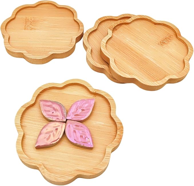 4PCS Mosaic Bamboo Coasters for Crafts, Blank Base Trays, Drinking Cup Coaster, Plant Coaster, Art Plate,DIY Mosaic Supplies (Eight-Petal)