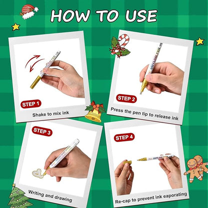 Artugn Glitter Markers Outline Pens, Christmas Stocking Stuffers 12-16 Year Old, 28 Pack Gold and Silver Shimmer Metallic Marker Arts Crafts Supplies for Birthday Gifts