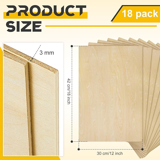 Juexica 18 Pcs 12" X 18"x 1/8" Basswood Craft Sheets 3mm Plywood Board Wood Thin Sheets for Arts Crafts Woodworking Scroll Sawing Projects Painting Drawing Laser Cutting Projects