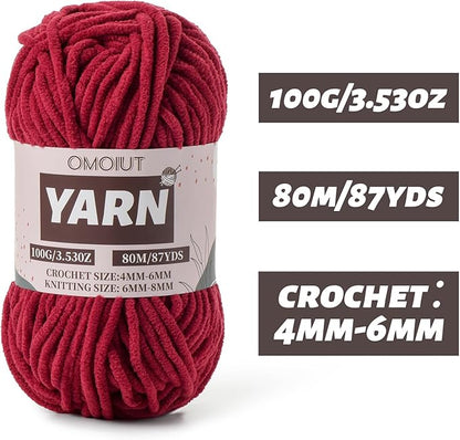 Fluffy Chenille Yarn for Crocheting - Baby Yarn for Crocheting Soft Blanket - 3 Pack of 100g/(87.4yds) Crochet Amigurumi Chunky Yarns - Super Bulky 5 Velvet Yarns (3 Burgundy)