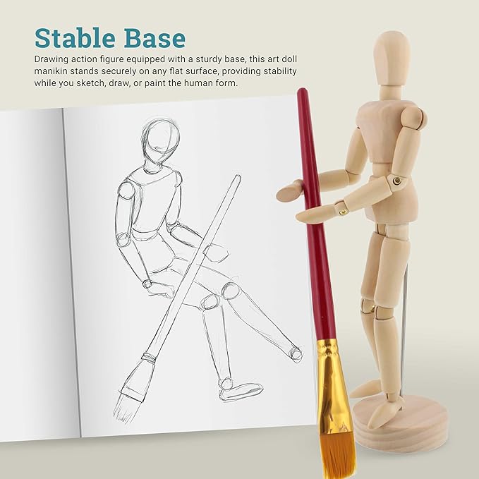 U.S. Art Supply 12" Wooden Male & Female Manikin Posable Figures for Drawing - Articulated Mannequin with Base and Flexible Body for Drawing The Human Figure