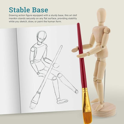 U.S. Art Supply 12" Wooden Male & Female Manikin Posable Figures for Drawing - Articulated Mannequin with Base and Flexible Body for Drawing The Human Figure