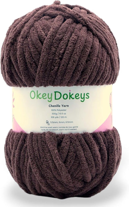 Okey Dokeys 300g Jumbo Velvet Chenille Yarn 7 Jumbo – Plush, No-Fray, Durable Plushies, Posh Soft Crochet Projects Beginner Friendly (130 yds) (Cocoa Dream Brown (114), 1 Pack (17.90/Skein))