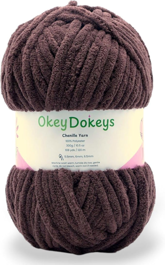 Okey Dokeys 300g Jumbo Velvet Chenille Yarn 7 Jumbo – Plush, No-Fray, Durable Plushies, Posh Soft Crochet Projects Beginner Friendly (130 yds) (Cocoa Dream Brown (114), 1 Pack (17.90/Skein))