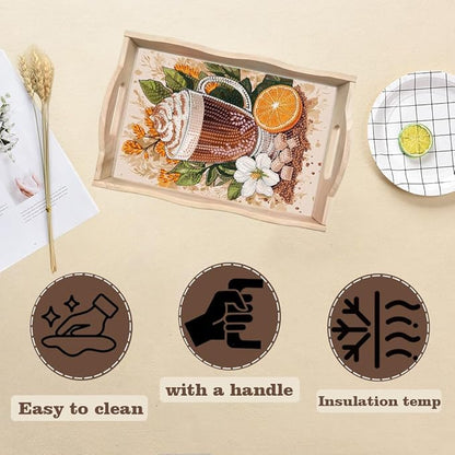 SHLUHA Diamond Art Kits for Adults Wooden Serving Trays with Handle Food Tray for Breakfast Home Decor Gift