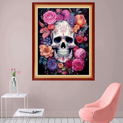 Foxhool Stamped Cross Stitch Kits,11CT Printed Cross Stitch Pattern Full Embroidery Kits for Beginner Needlepoint Kits-Flower Skeleton 16x20 inch