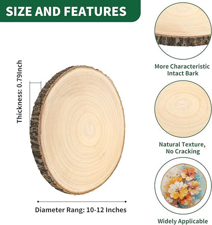 6 Pack Round Wood Slices for Centerpieces, 10-12 Inch Rustic Wood Slices for Crafts, Unfinished Wooden Circle with Tree Bark for Tables Sign Crafts DIY Project Decorations