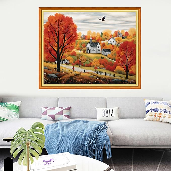 Dooxvey Cross Stitch Kits for Adults Stamped Full Range of Embroidery Starter Kits for Beginners 11CT Printed Cross Stitch Patterns Needlepoint Kits Stamped Crossstitching-Late Autumn 16x20 inch
