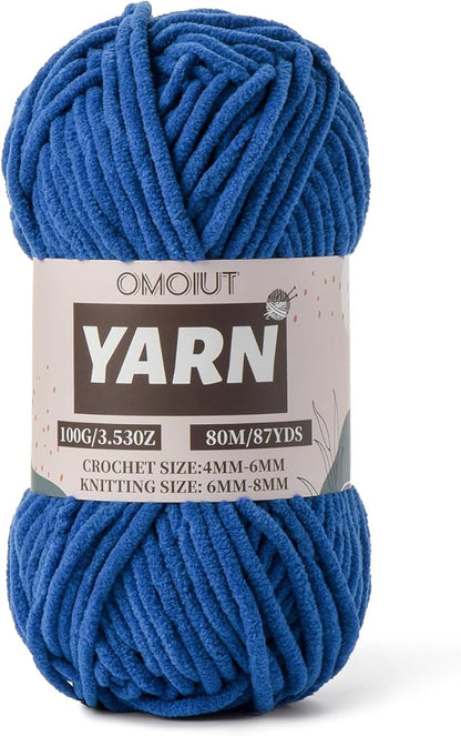 Blue Fluffy Chenille Yarn for Crocheting - Baby Yarn for Crocheting Soft Blanket - (100g/87.4yds) Crochet Amigurumi Chunky Yarns - Super Bulky 5 Velvet Yarns