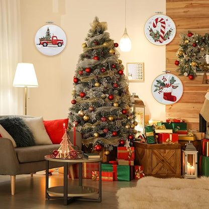Christmas Embroidery Kit, DIY Hand Embroidery Kit, Beginner Embroidery Kit for Adults, Embroidery Christmas Ornament Kits (C)