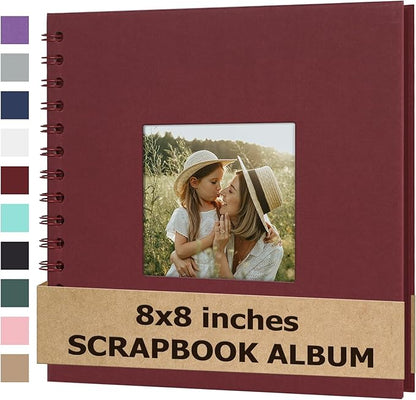 Scrapbook Album 8x8 Inches Photo Album Hardcover Kraft with Window Scrap Book Blank Memory Book for Baby Wedding Guest Book Couples Graduation Travel DIY Anniversary, 40 Pages Red