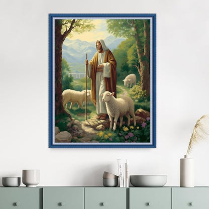 Dimensean Stamped Cross Stitch Kits Full Range of Embroidery Patterns Starter Kits for Beginners Adult DIY Cross Stitches Needlepoint Kits 11CT-Jesus Shepherds The Sheep 16x20 inch