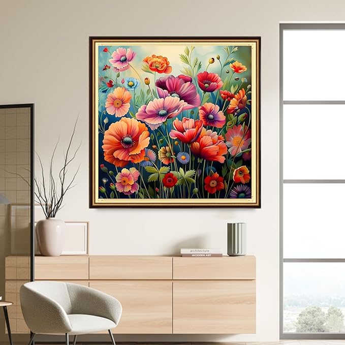 DMCVIVR Stamped Cross Stitch Kits for Adults Beginners Embroidery Kits 11CT Needlepoint Kits Cross Stitch Patterns Embroidery Patterns-Colorful Flowers 18x18 inch