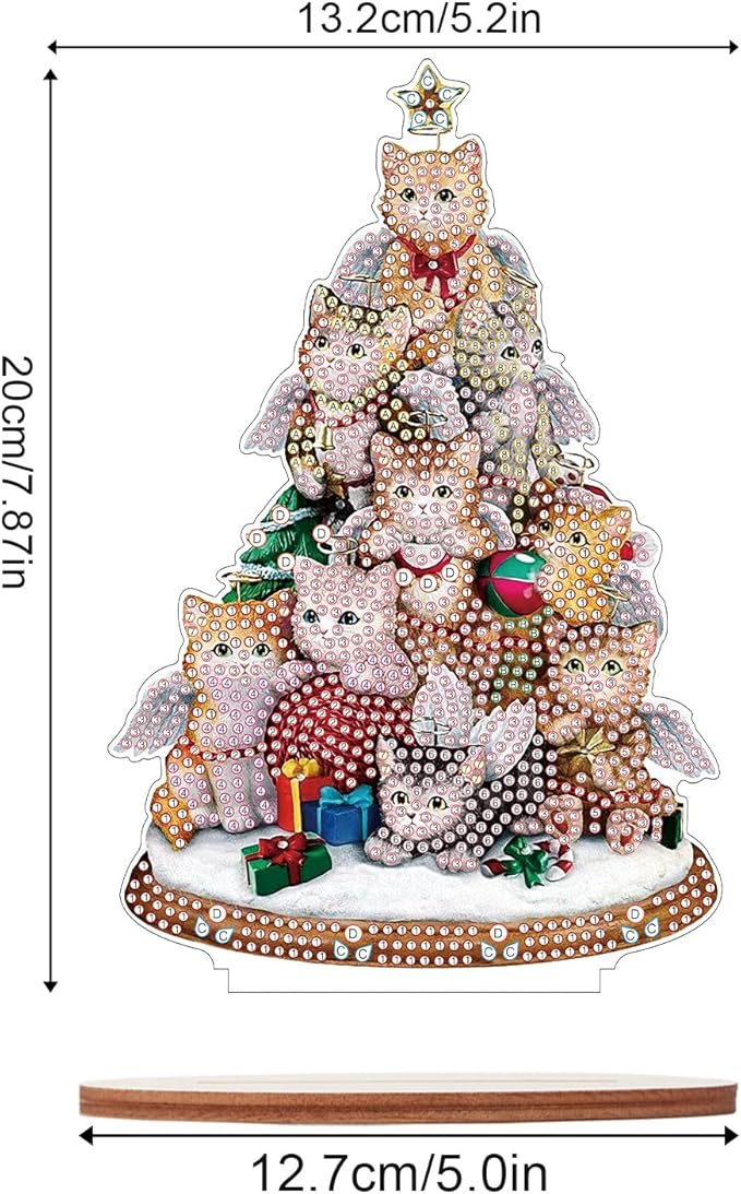 Tontut Diamond Painting Desktop Decoration, Cat Christmas Tree 5D DIY Special Diamond Art Decoration Kit for Adults, Office Desktop or Christmas Holiday Arrangement Crafts