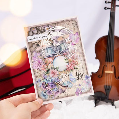MiyouLuna 120Pcs Flowering Symphony PET Stickers, Watercolor Musical Instrument Ephemera for Scrapbooking, Journaling, and Craft Supplies