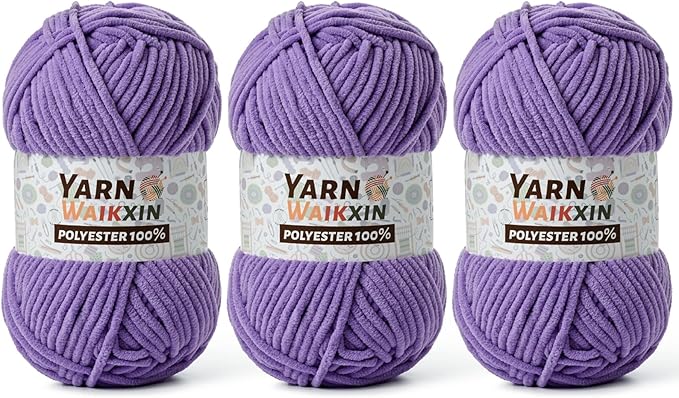 3 Pack Soft Chenille Yarn for Crocheting, Fluffy Chunky Crochet Yarn for Baby Blanket, (5.29oz/196.8yds) Fuzzy Velvet Yarn for Amigurumi&DIY Puzzle、Crafts、Scarf(3 Purple)