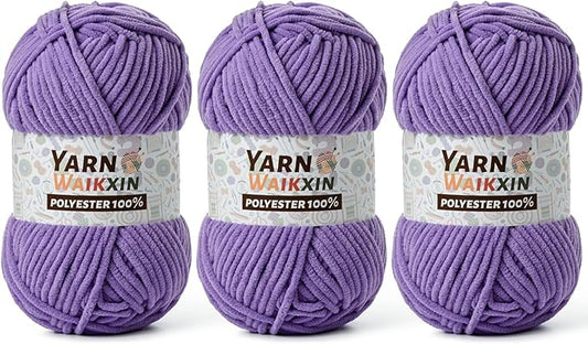 3 Pack Soft Chenille Yarn for Crocheting, Fluffy Chunky Crochet Yarn for Baby Blanket, (5.29oz/196.8yds) Fuzzy Velvet Yarn for Amigurumi&DIY Puzzle、Crafts、Scarf(3 Purple)