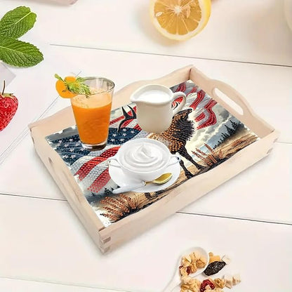 DoxQcs DIY Diamond Art Wooden Tray Kit Easter Food Tray with Handle Diamond Painted Table Decoration Tray for Breakfast Bar Dinner Table Diamond Art Painting for Beginners-#05-USA Moose