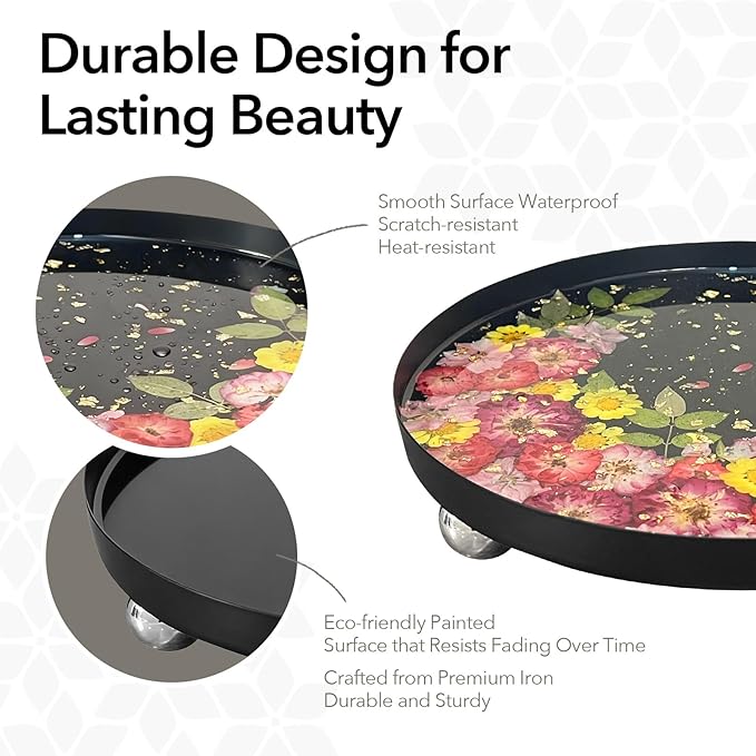 GooCare DIY Decorative Tray Craft Kit for Adult - Create Your Own Real Flower Tray with Epoxy Resin, Metal Tray for Vanity, Perfume, Key, Trinket Organizer, Table Decor (Beige, Basic)