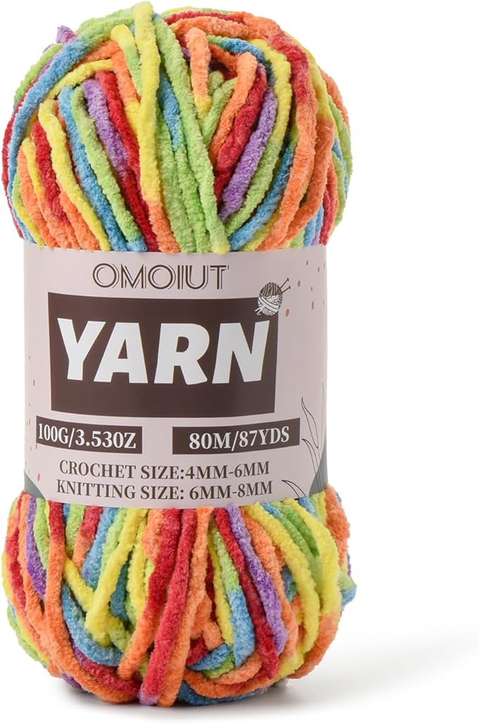 Rainbow Fluffy Chenille Yarn for Crocheting - Baby Yarn for Crocheting Soft Blanket - (100g/87.4yds) Crochet Amigurumi Chunky Yarns - Super Bulky 5 Velvet Yarns