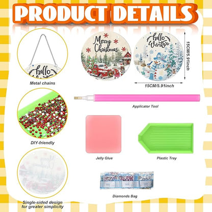 Cinnvoice 12 Pcs Seasonal Diamond Art Wreath Kits Holiday 5d DIY Diamond Art Hanging Signs Winter Spring Ornaments for Wall Door Decoration(Classic)