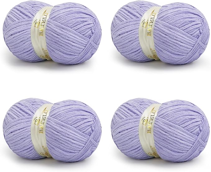 Chenille Yarn for Crocheting & Knitting 880 Yards, Soft Thick Fluffy Bulky Blanket Yarn, 4 Pack of 10.5oz(Lavender)