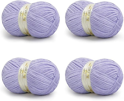 Chenille Yarn for Crocheting & Knitting 880 Yards, Soft Thick Fluffy Bulky Blanket Yarn, 4 Pack of 10.5oz(Lavender)