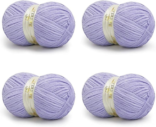 Chenille Yarn for Crocheting & Knitting 880 Yards, Soft Thick Fluffy Bulky Blanket Yarn, 4 Pack of 10.5oz(Lavender)
