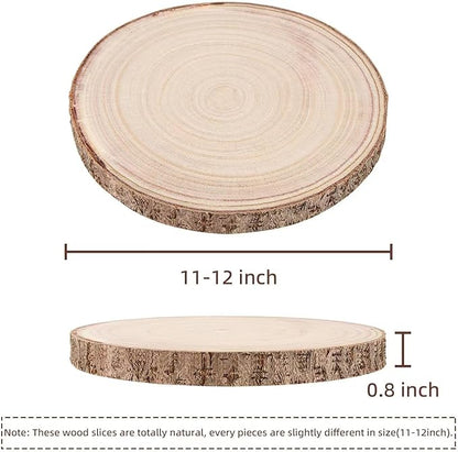 Maputune 4 Pcs 11-12 inches Large Unfinished Wood Slices for Centerpieces, Natural Rustic Wooden Plate for DIY Craft, Round Wood Chips for Table Signage Painting Wedding Party Christmas Decor