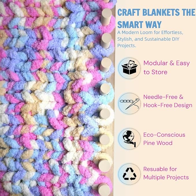 Yarniss 47" Chunky Blanket Loom Kit, Wooden Knitting Loom Frame for Hand, Thick Yarn Knitting Tools for Beginner 2 Packs,Nature Wood Loom Blanket
