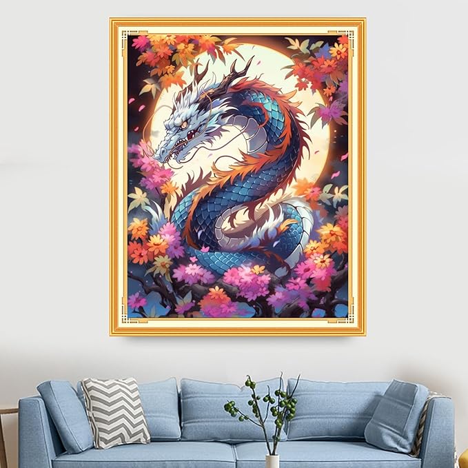Findvoor Stamped Cross Stitch Kits for Beginners Full Range of Cross Stitching Embroidery Pattern for Adults, 11CT DIY Needlepoint Embroidery Starter Kits-Colorful Dragon 15.7x19.7 inch