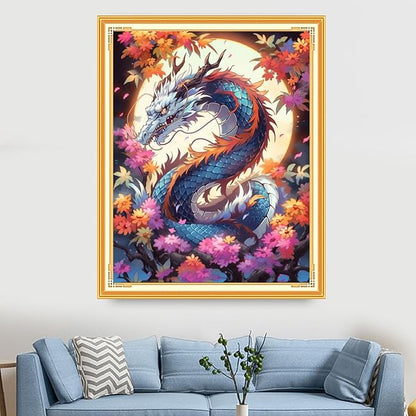 Findvoor Stamped Cross Stitch Kits for Beginners Full Range of Cross Stitching Embroidery Pattern for Adults, 11CT DIY Needlepoint Embroidery Starter Kits-Colorful Dragon 15.7x19.7 inch