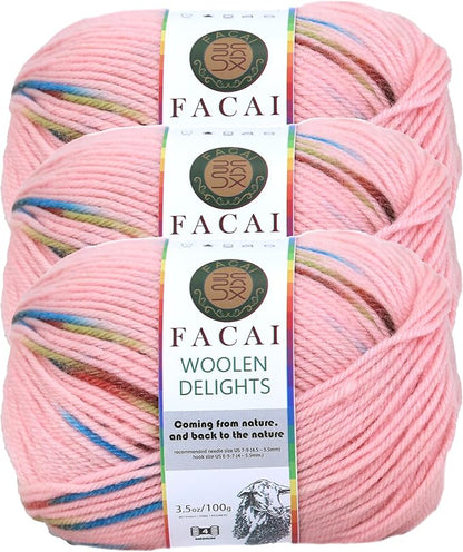Facai Blend Merino Wool Yarn for Knitting - Worsted Weight,197yds (3.5oz) Ball, Ideal for Sweaters, Scarves, and Accessories (3, Dreamland Flower)