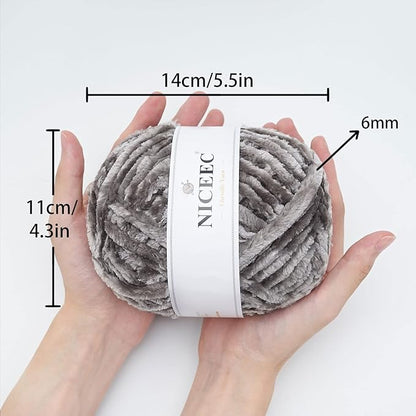 NICEEC 300g Soft Chenille Yarn Blanket Velvet Yarn for Knitting, Crochet, Weaving DIY Craft Total Length 150m (164yds)_Light Grey