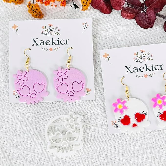 Xaekicr Heart Skull Polymer Clay Cutters for Earrings – 1pc Cute Skull Clay Earring Cutters, Polymer Clay Molds, Halloween Clay Tools