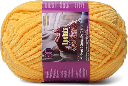 Chunky Chenille Yarn for Crocheting - 200g/7oz Baby Blanket Yarn for Crocheting Soft - 175 Yards Fluffy Thick Plush Yarns for Knitting Blankets Amigurumi (1, Golden Yellow)