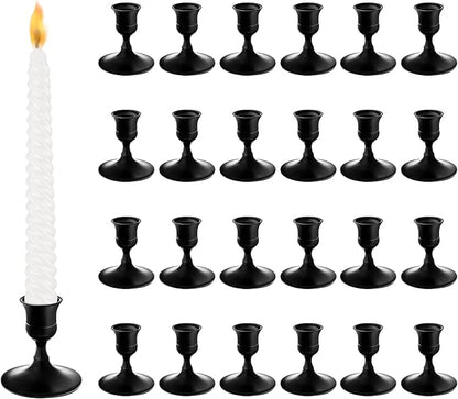 Vintage Black Taper Candle Holders, Set of 24, Metal Taper Candlestick Holder for Dinner Room Table Centerpiece, Wedding Reception, Festive,Mantel Decoration, Home Decor (Black 24, Set of 24)